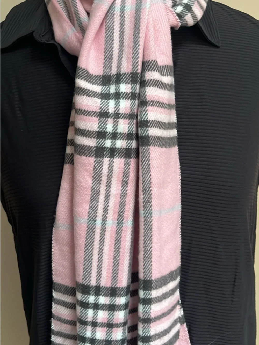 Burberry Pink and Black Plaid Cashmere-Blend Scarf